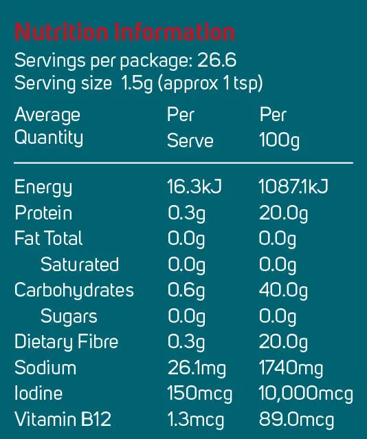Power Super Foods Organic Dulse Flakes — official nutrition information