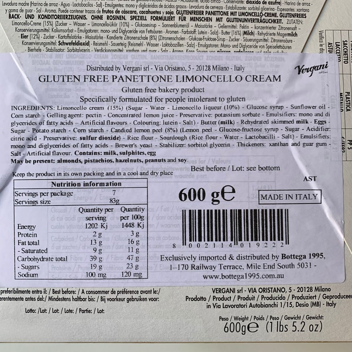 (Flash Sale) Vergani Gluten-Free Panettone Limoncello 600g