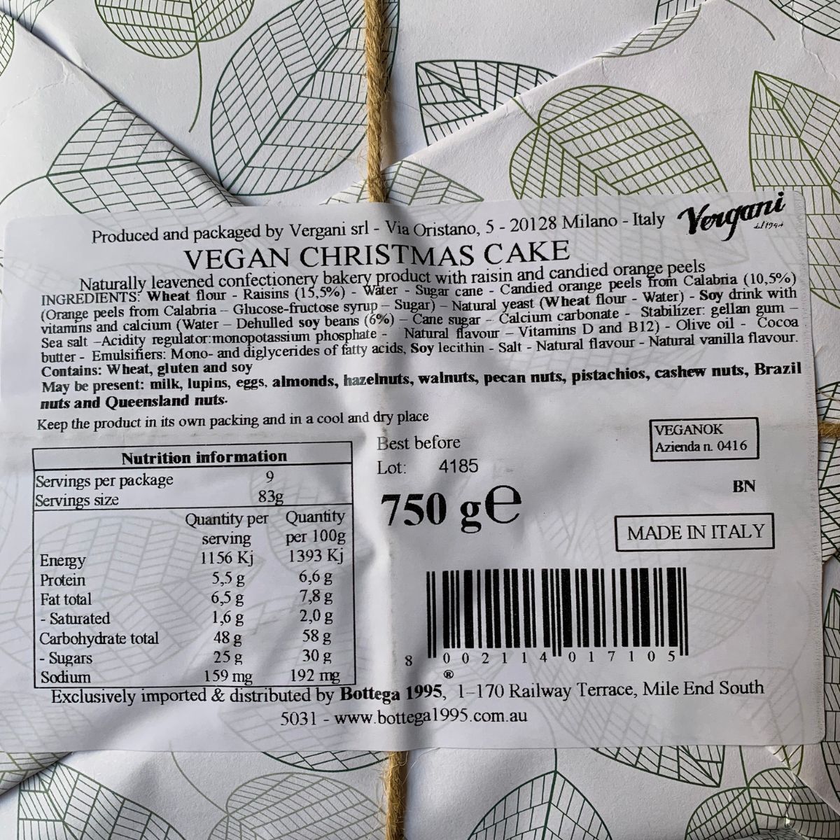 Vergani Vegan Panettone 750g