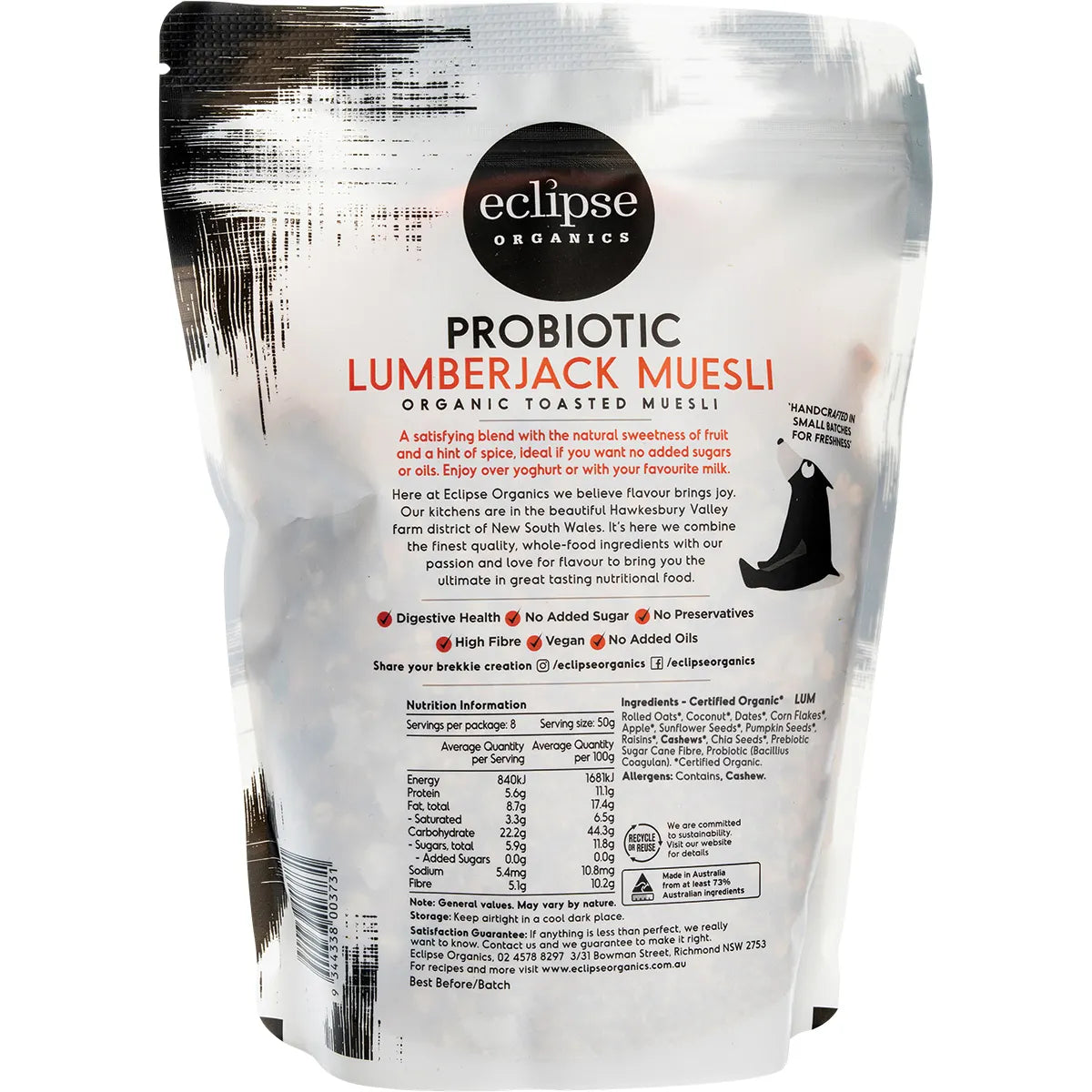 Eclipse Organics Muesli Probiotic Lumberjack with Apple Date and Coconut 410 Grams