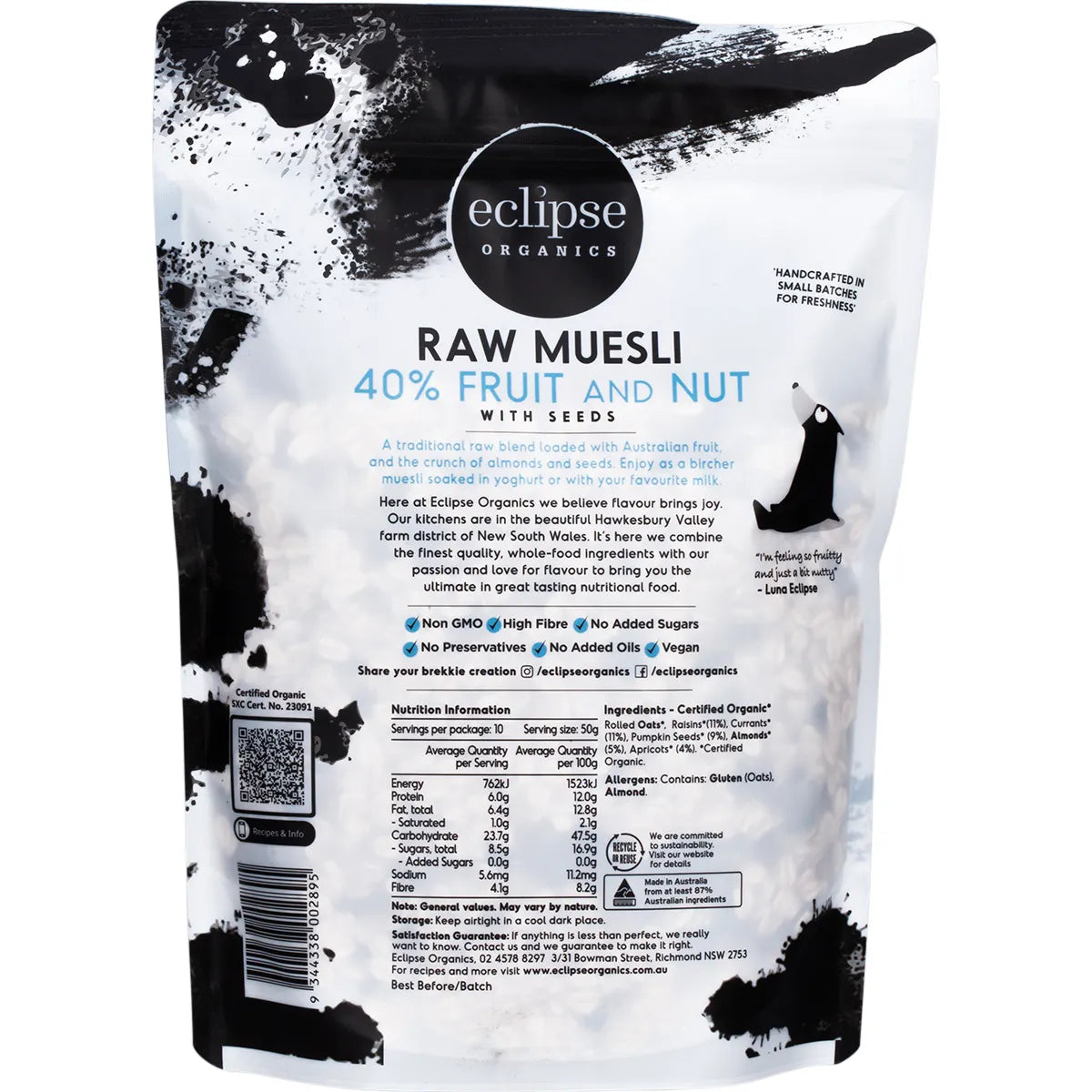 Eclipse Organics Raw Muesli 40% Fruit and Nut 500g