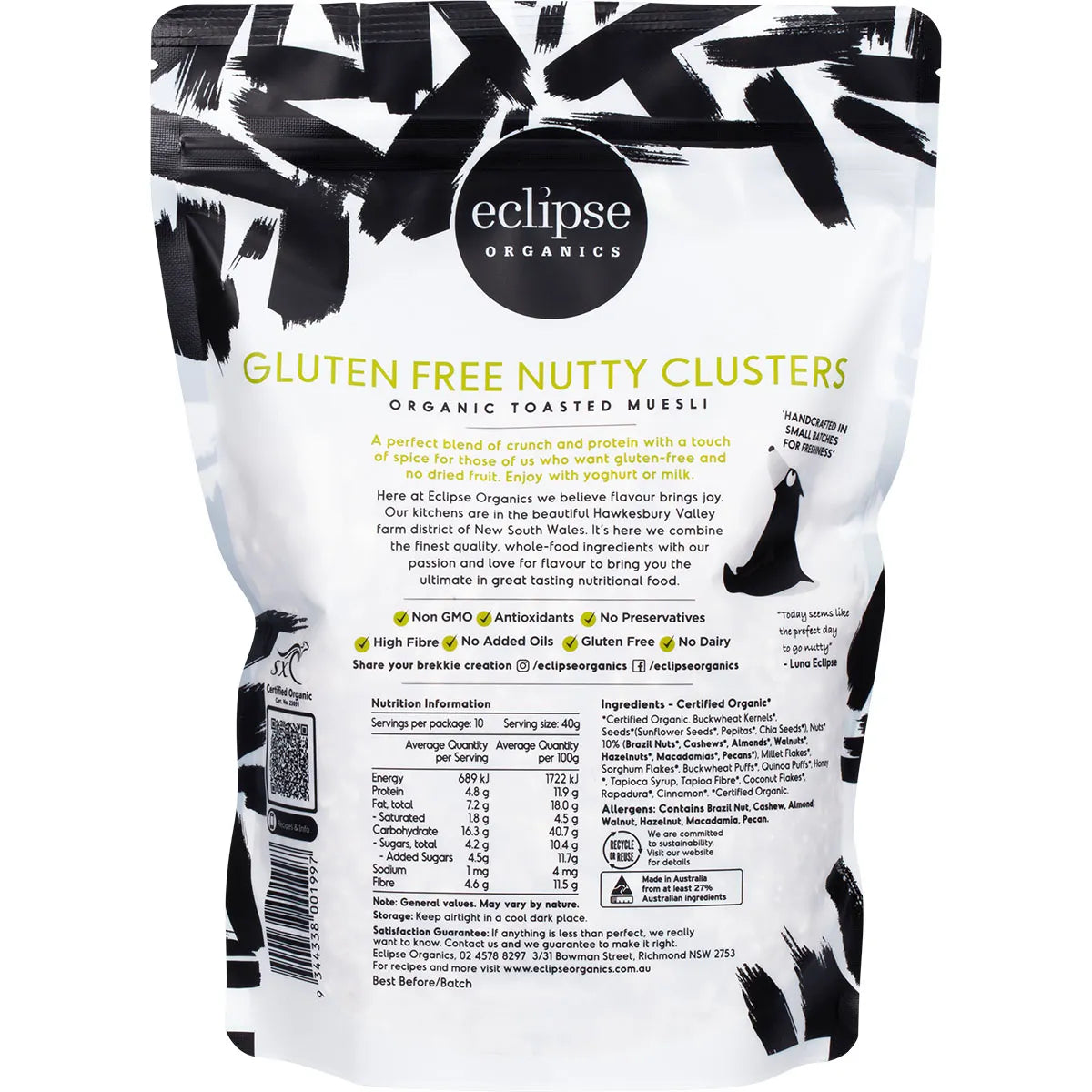 Eclipse Organics Muesli Gluten Free Nutty Clusters 400g