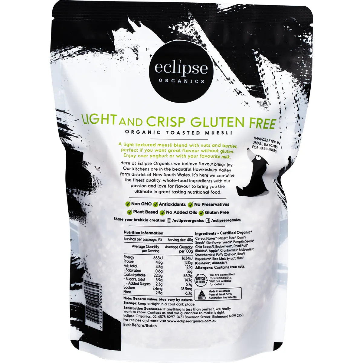 Eclipse Organics Muesli Gluten Free Nutty Clusters 380g