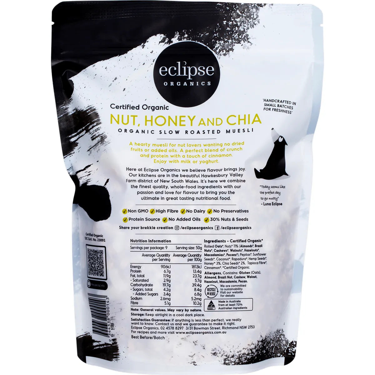 Eclipse Organics Muesli Nut, Honey & Chia 450g