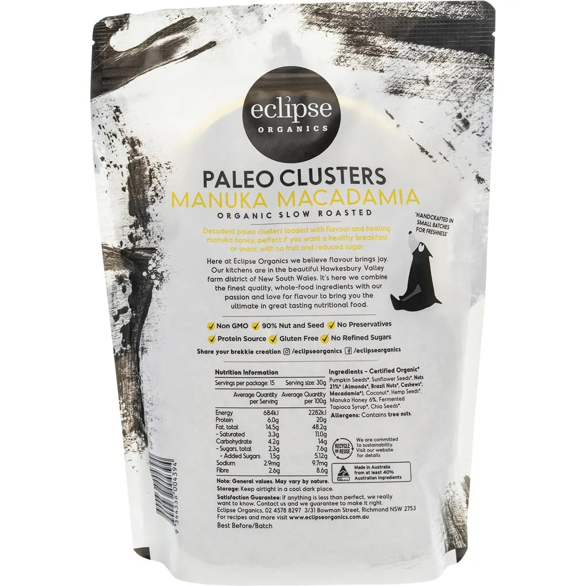 Eclipse Organics Paleo Clusters Manuka Macadamia 450g