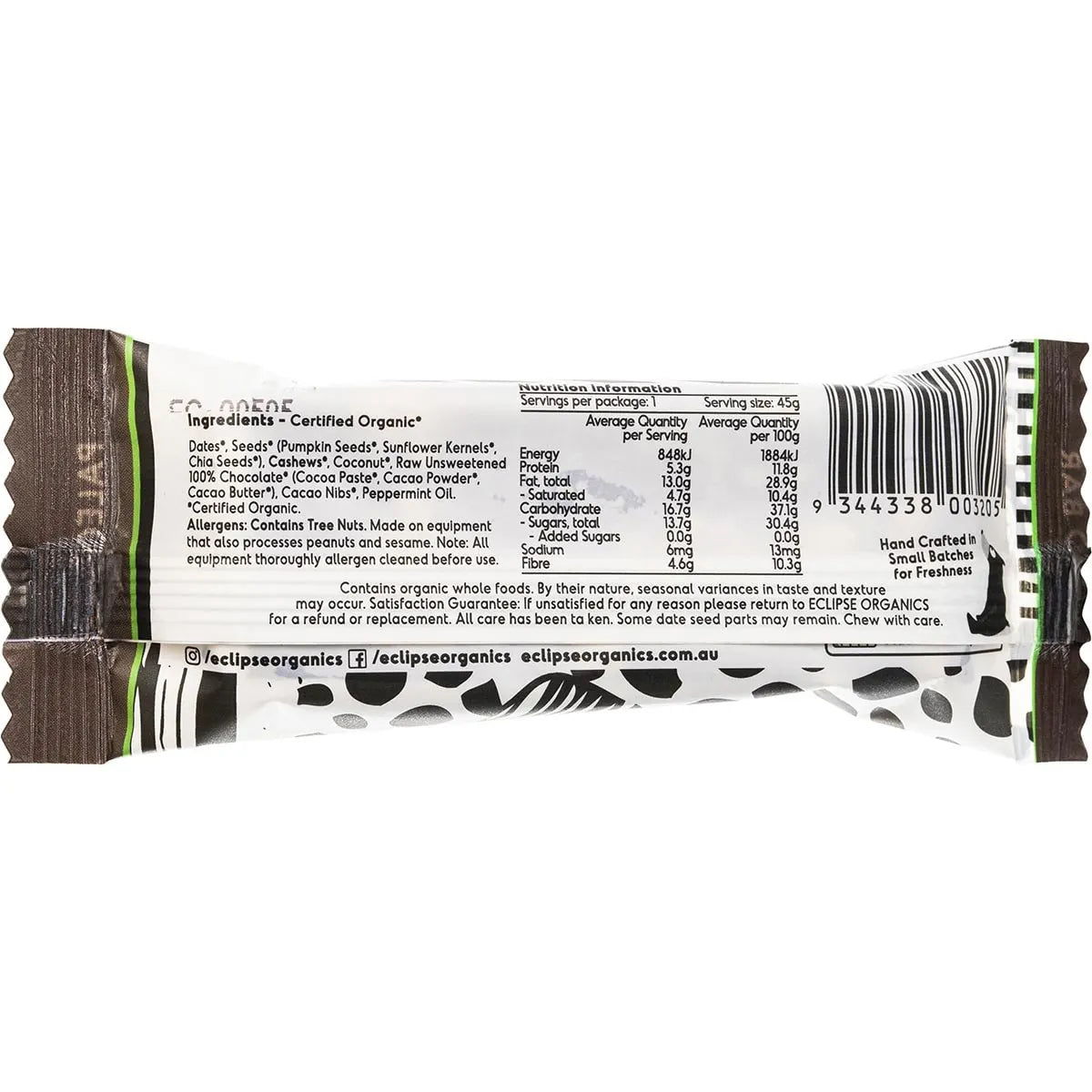 Eclipse Organics Raw Paleo Bar Choc Mint Slice 12 x 45g