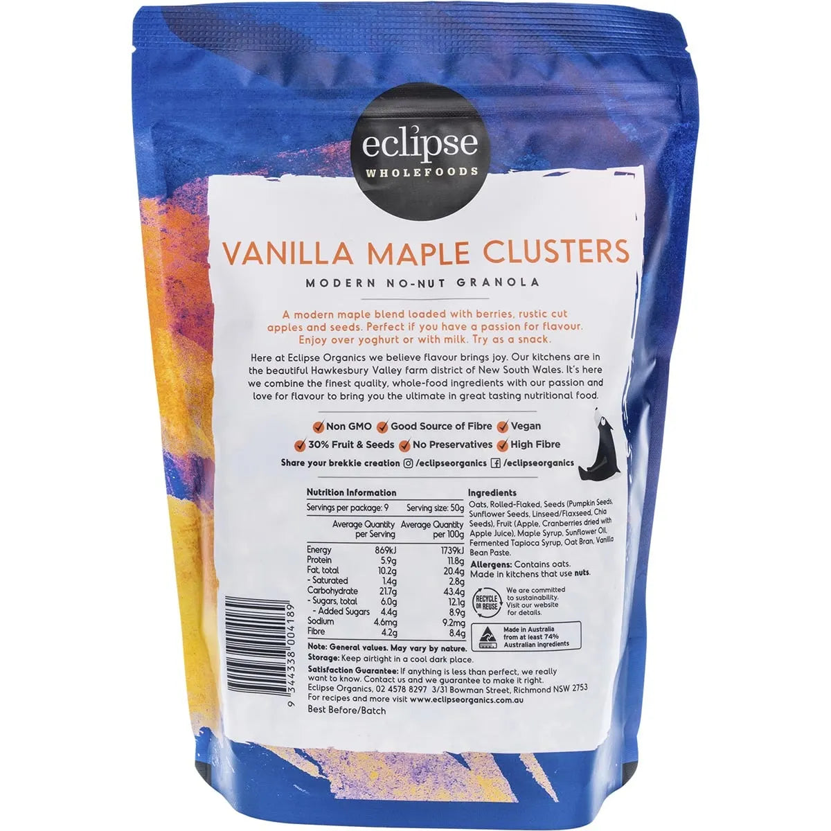 Eclipse Wholefoods Modern No-Nut Granola Vanilla Maple Clusters 450g