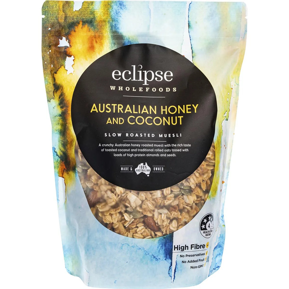 (CLEARANCE - BBD 5/7/24) Eclipse Organics Slow Roasted Muesli Australian Honey & Coconut 450g