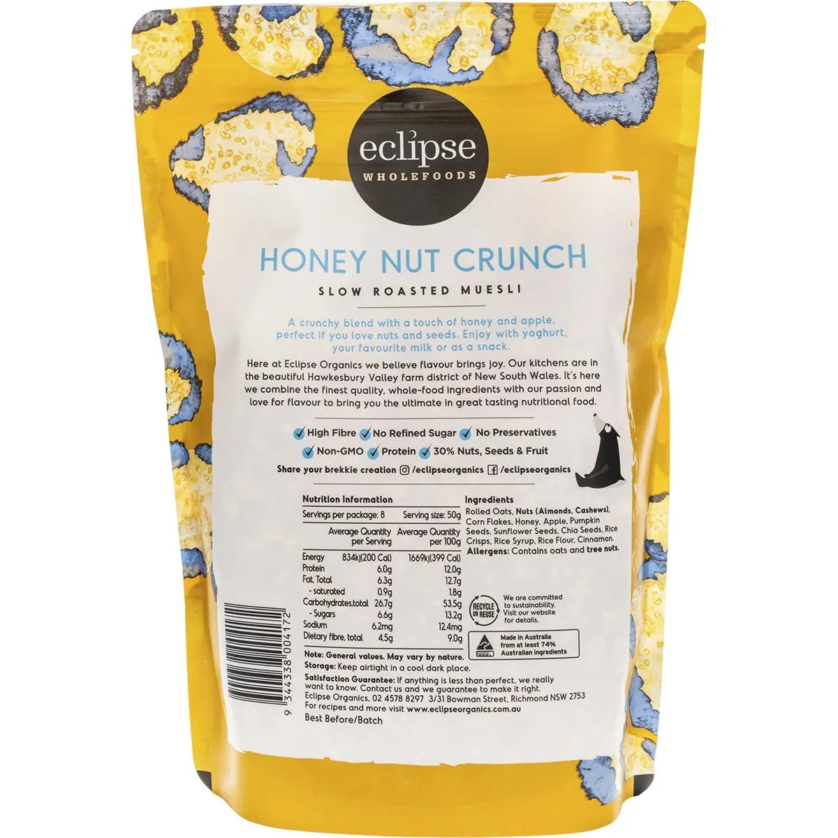 (CLEARANCE - BBD 25/07/24) Eclipse Organics Slow Roasted Muesli Honey Nut Crunch 425g