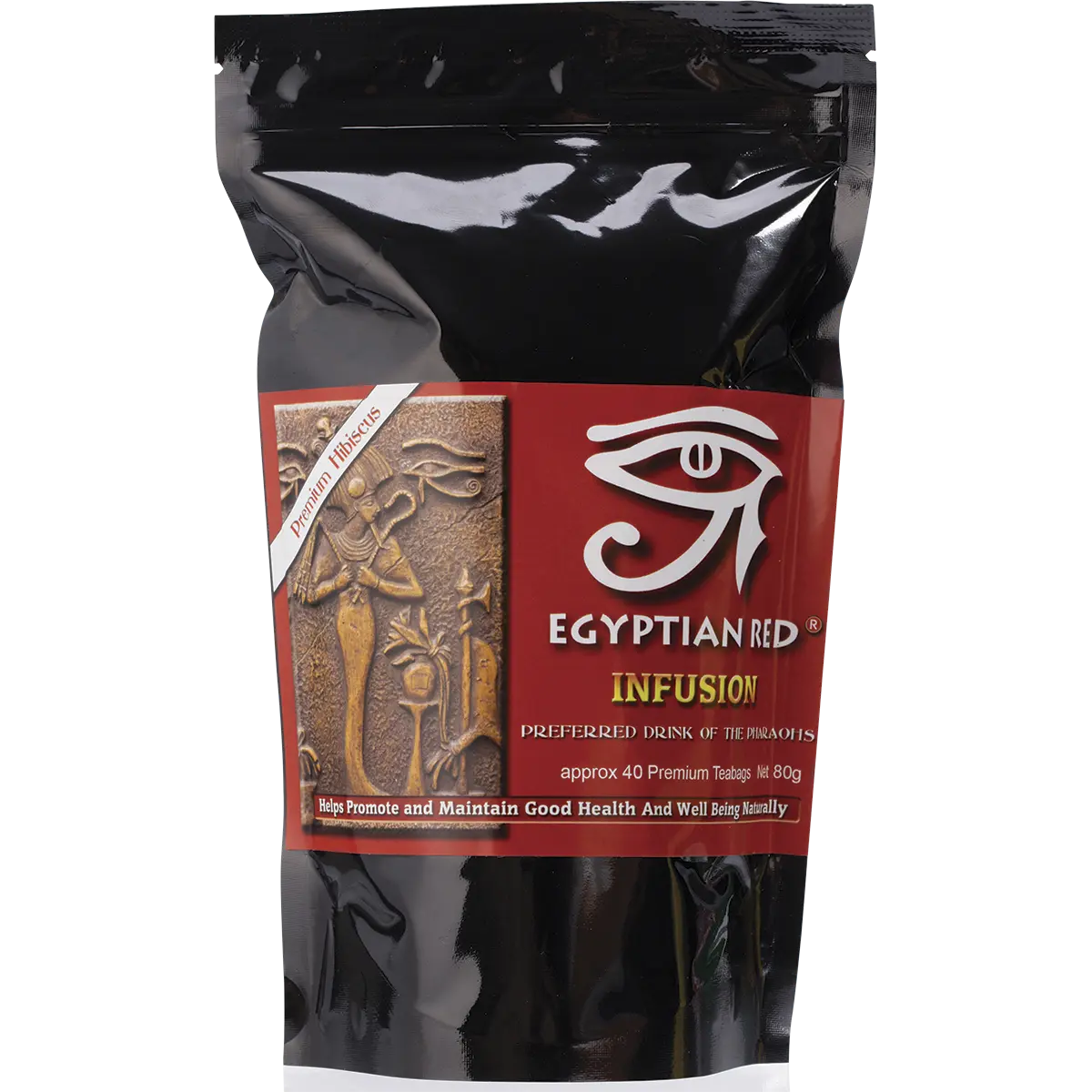 Egyptian Red Herbal Tea Bags Tea of the Pharaohs 40pk — front pack image (UHP)