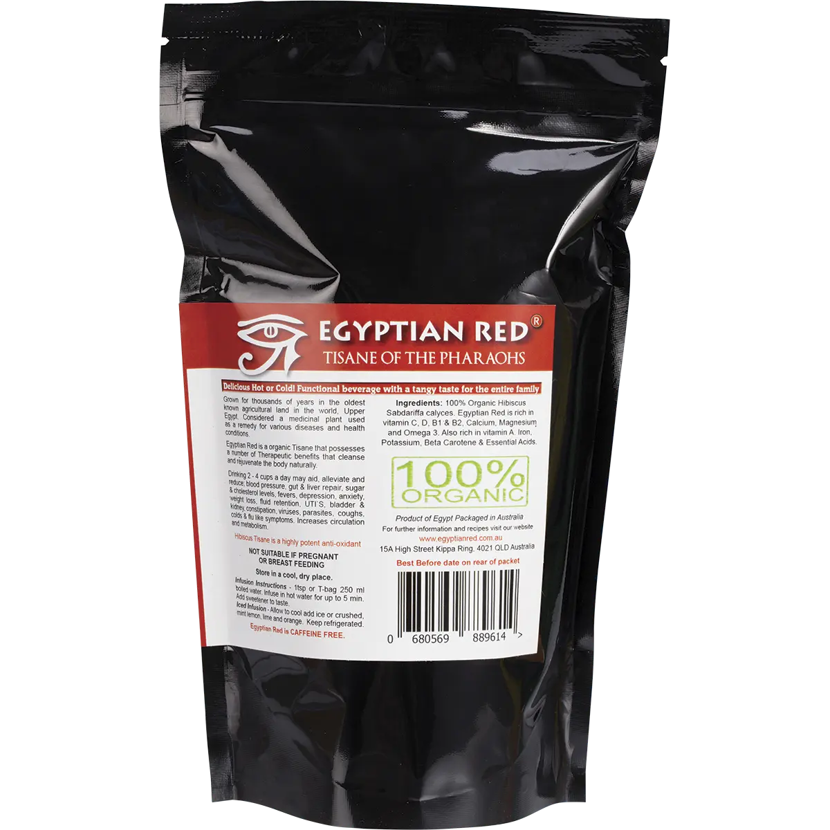 Egyptian Red Herbal Tea Bags Tea of the Pharaohs 40pk — back pack image (UHP)