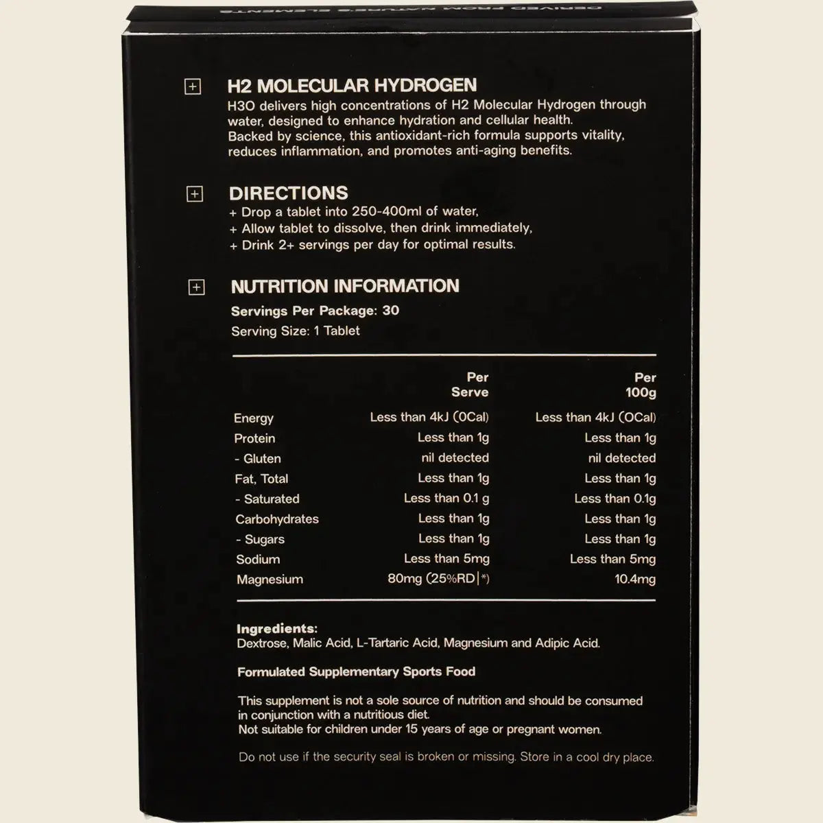ELMNT H2 Molecular Hydrogen Water Tablets Natural 30pk ELMNT