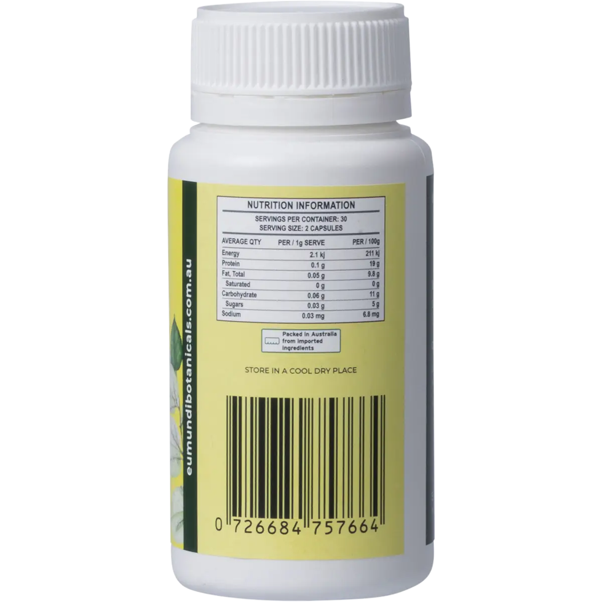 Eumundi Botanicals Nattokinase Natural Soy Enzyme 60 Caps — right side of pack