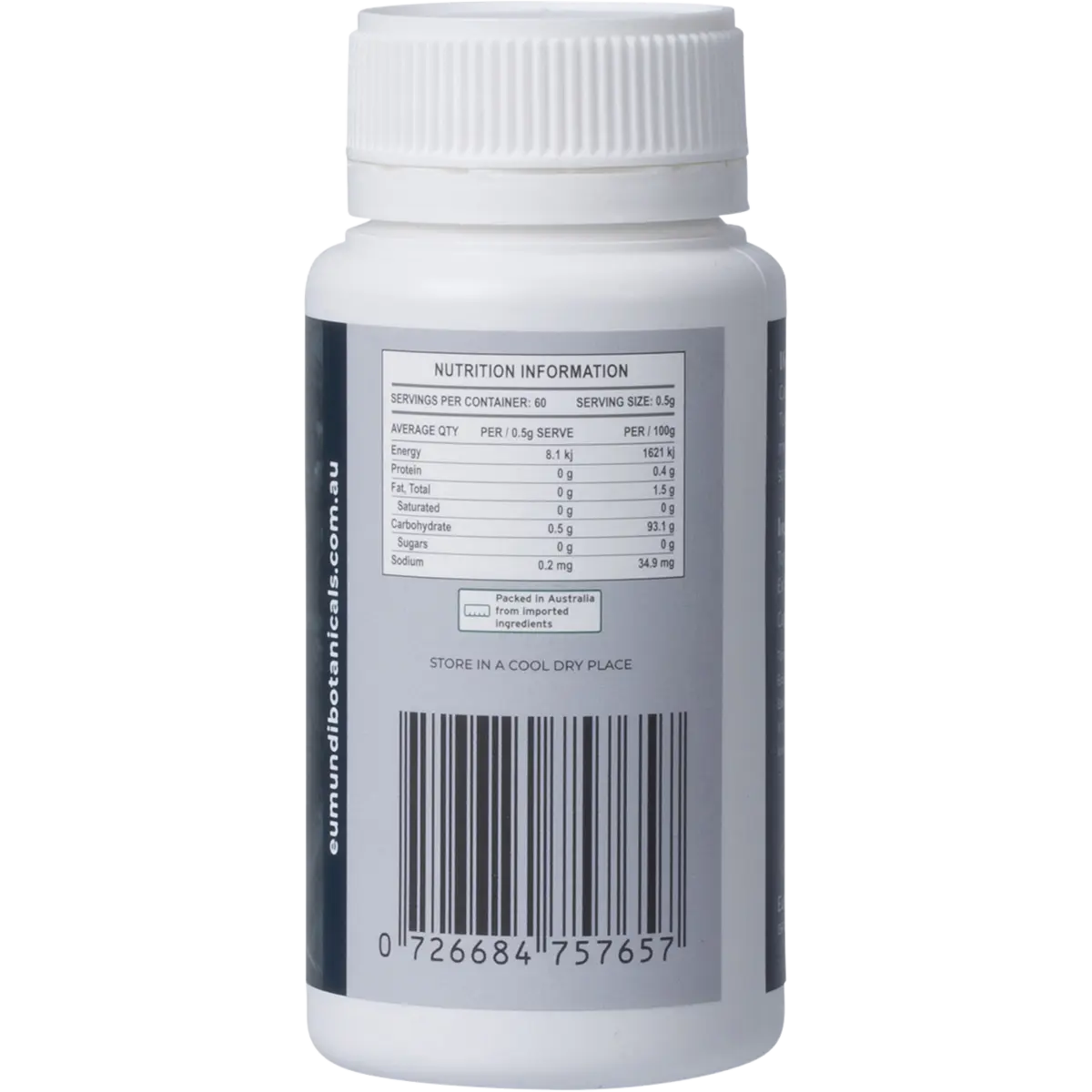 Eumundi Botanicals Tongkat Ali 2% Eurycomanone 60 Caps — right side of pack