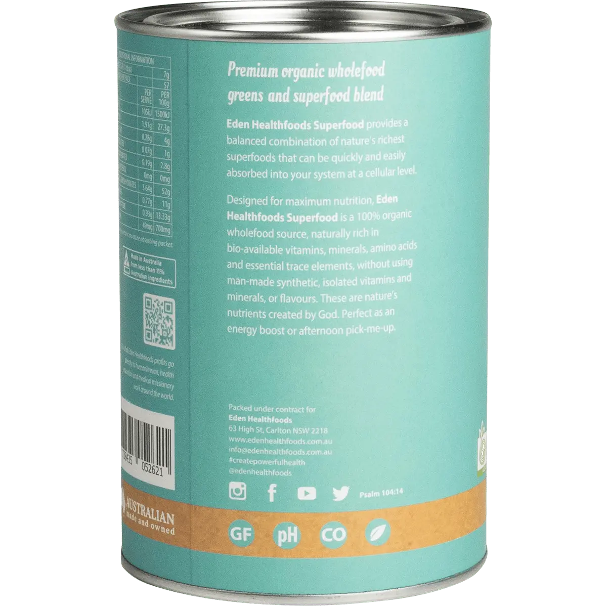 Eden Healthfoods - Certified Organic Greens Powder — side pack image (UHP)
