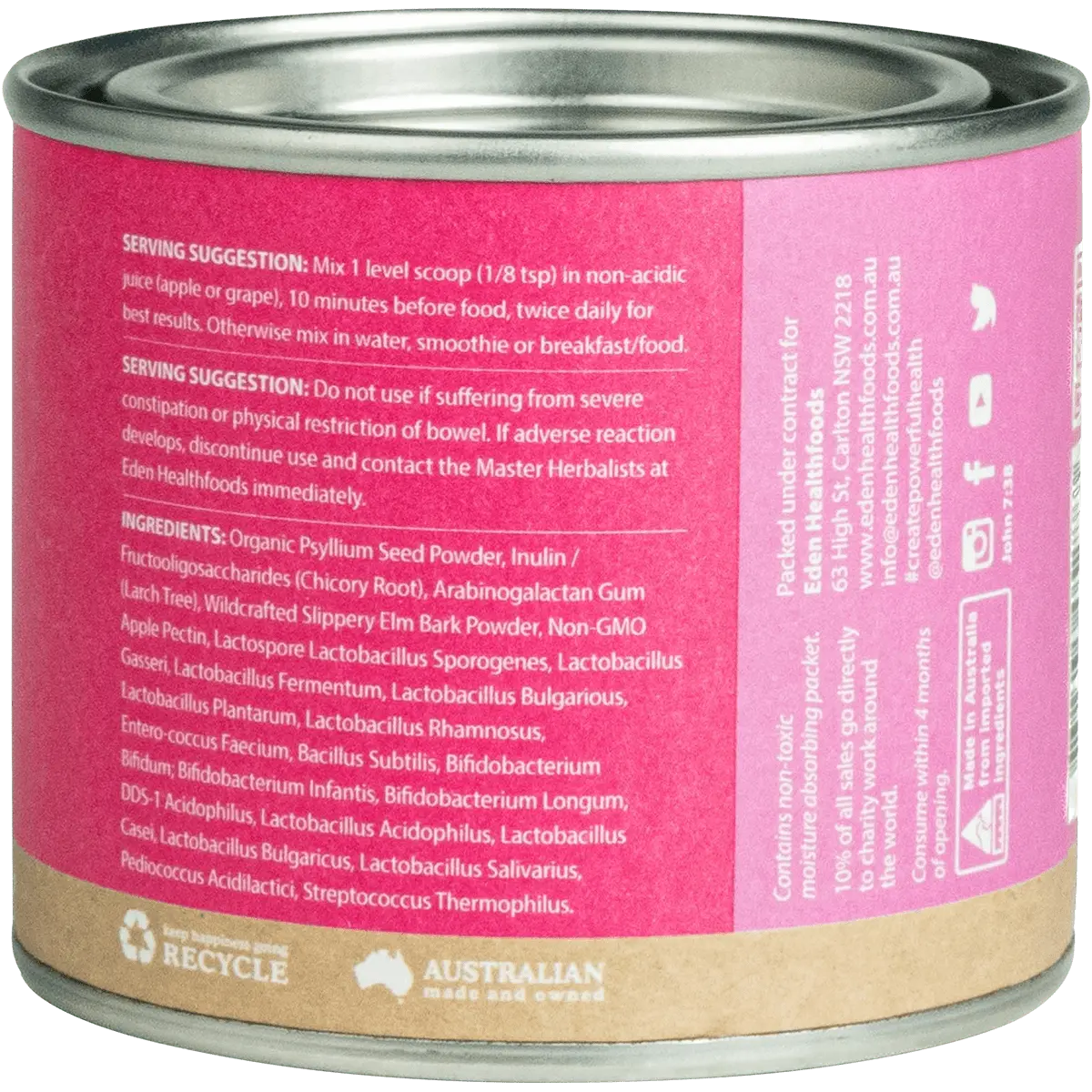 Eden Healthfoods Ultimate Biotic Pre/Probiotic 80g — side pack image (UHP)