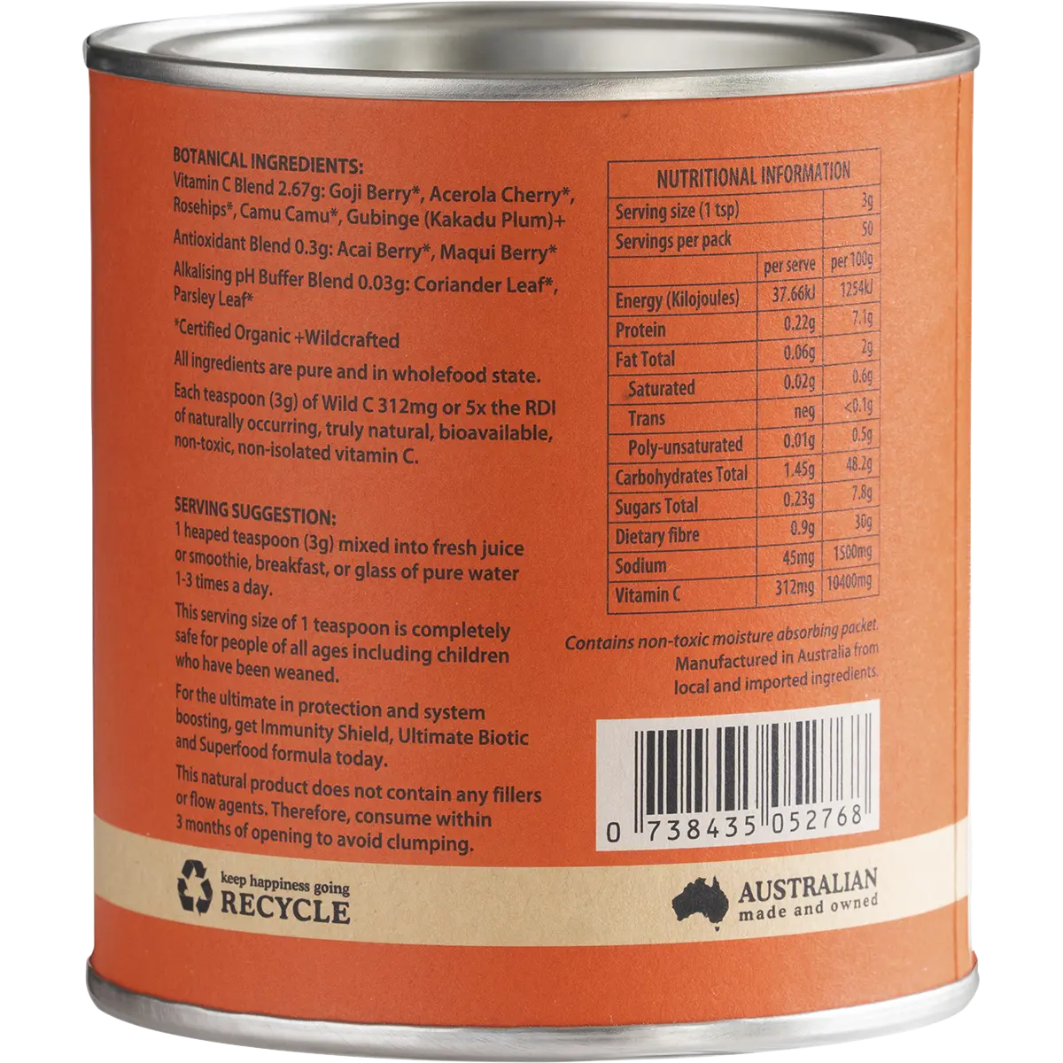 Eden Healthfoods - Wild C Natural Vitamin C Powder 150g — side pack image (UHP)