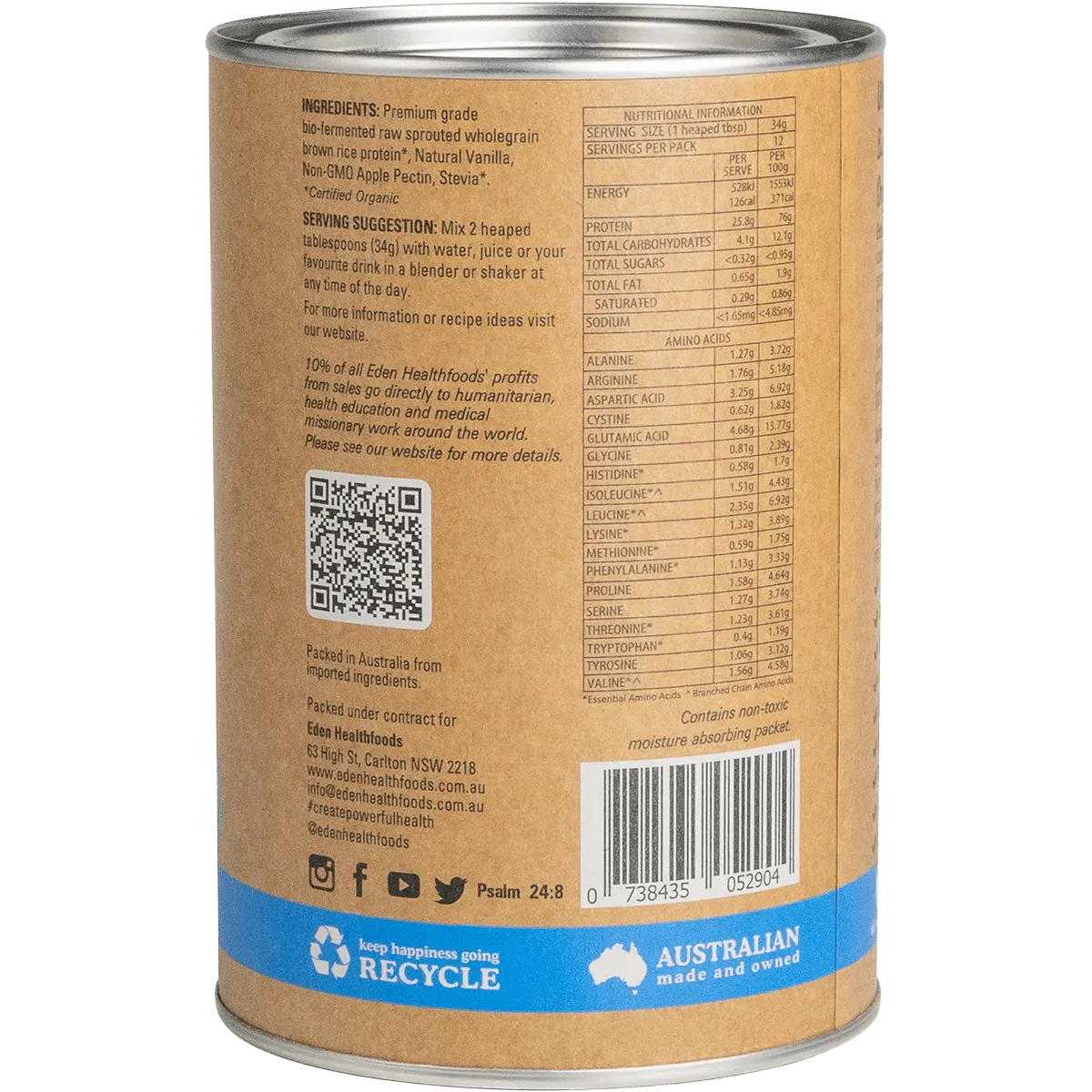 Eden Healthfoods Ultimate Protein Sprouted Brown Rice Vanilla — side pack image (UHP)