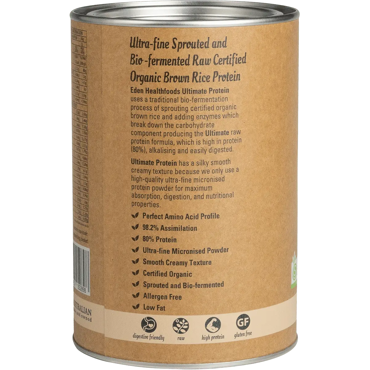 Eden Healthfoods Ultimate Protein Sprouted Brown Rice Natural — side pack image (UHP)
