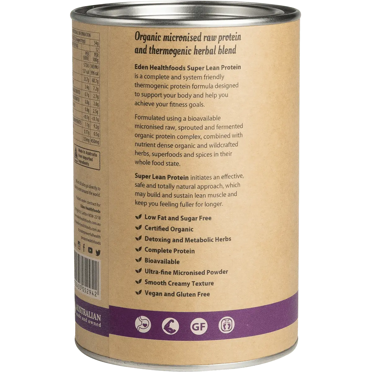 Eden HealthFoods Super Lean Protein Cinnamon & Vanilla — side pack image (UHP)