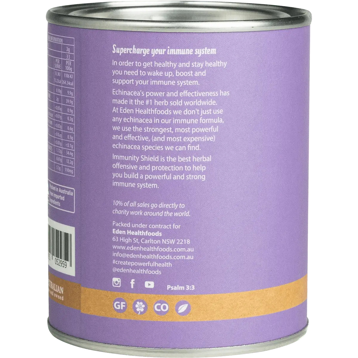 Eden HealthFoods Immunity Shield Herbal Immune Boosting Formula 100g — side pack image (UHP)