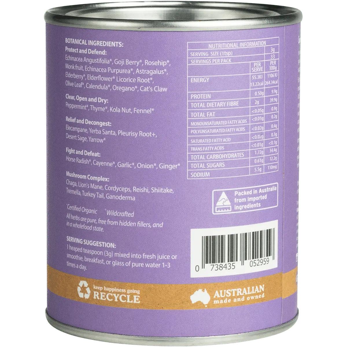 Eden HealthFoods Immunity Shield Herbal Immune Boosting Formula 100g — side pack image (UHP)