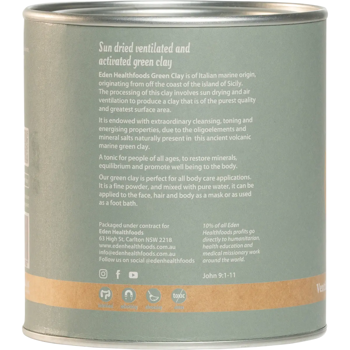 Eden Healthfoods -Green Clay 150g — side pack image (UHP)