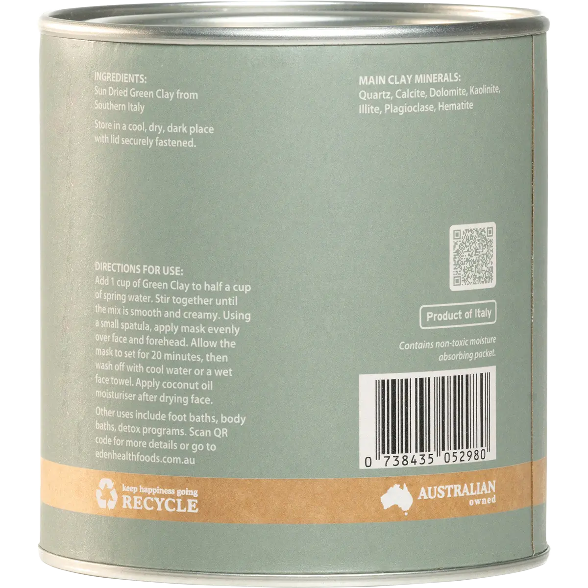 Eden Healthfoods -Green Clay 150g — side pack image (UHP)