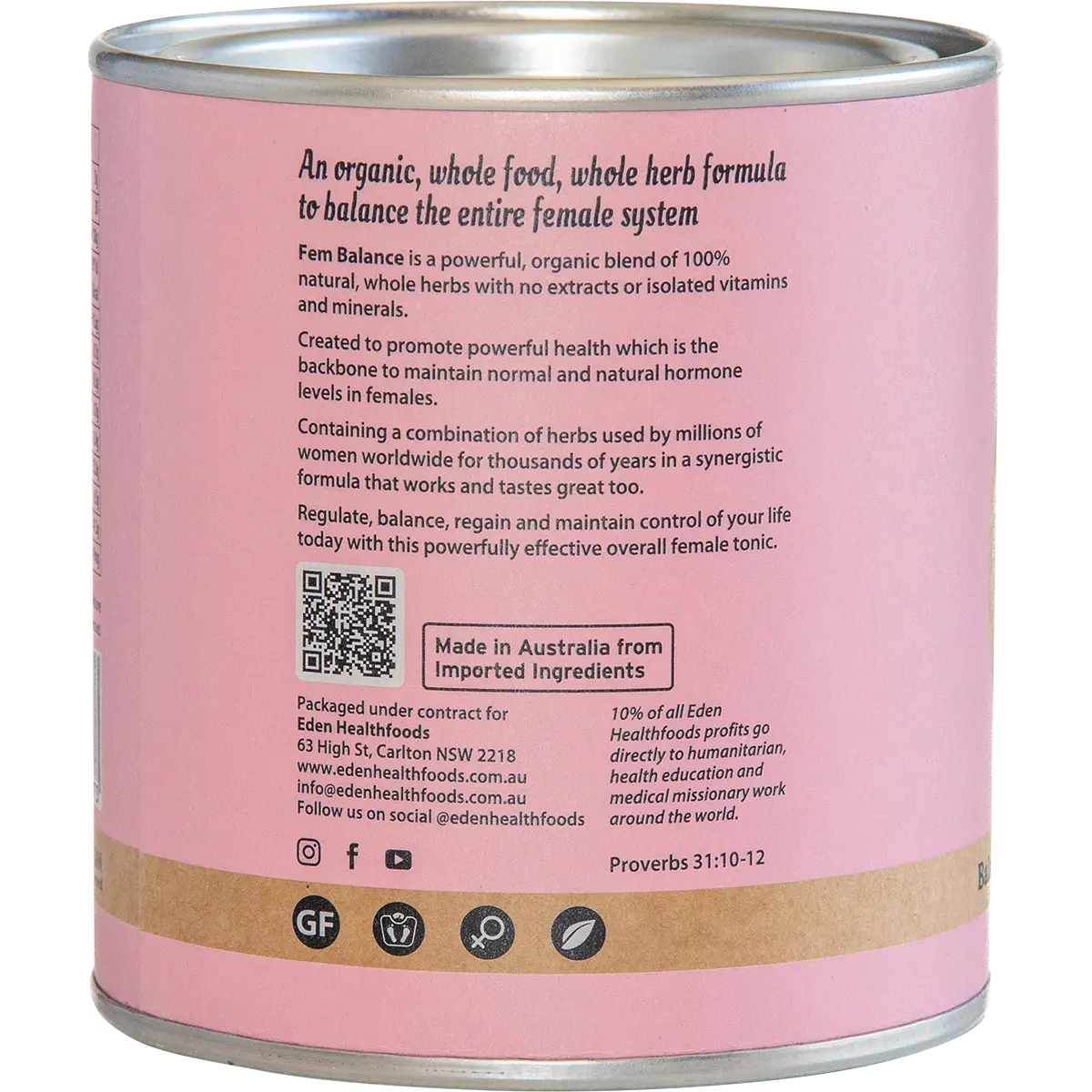 Eden Healthfoods Fem Balance 150g — side pack image (UHP)