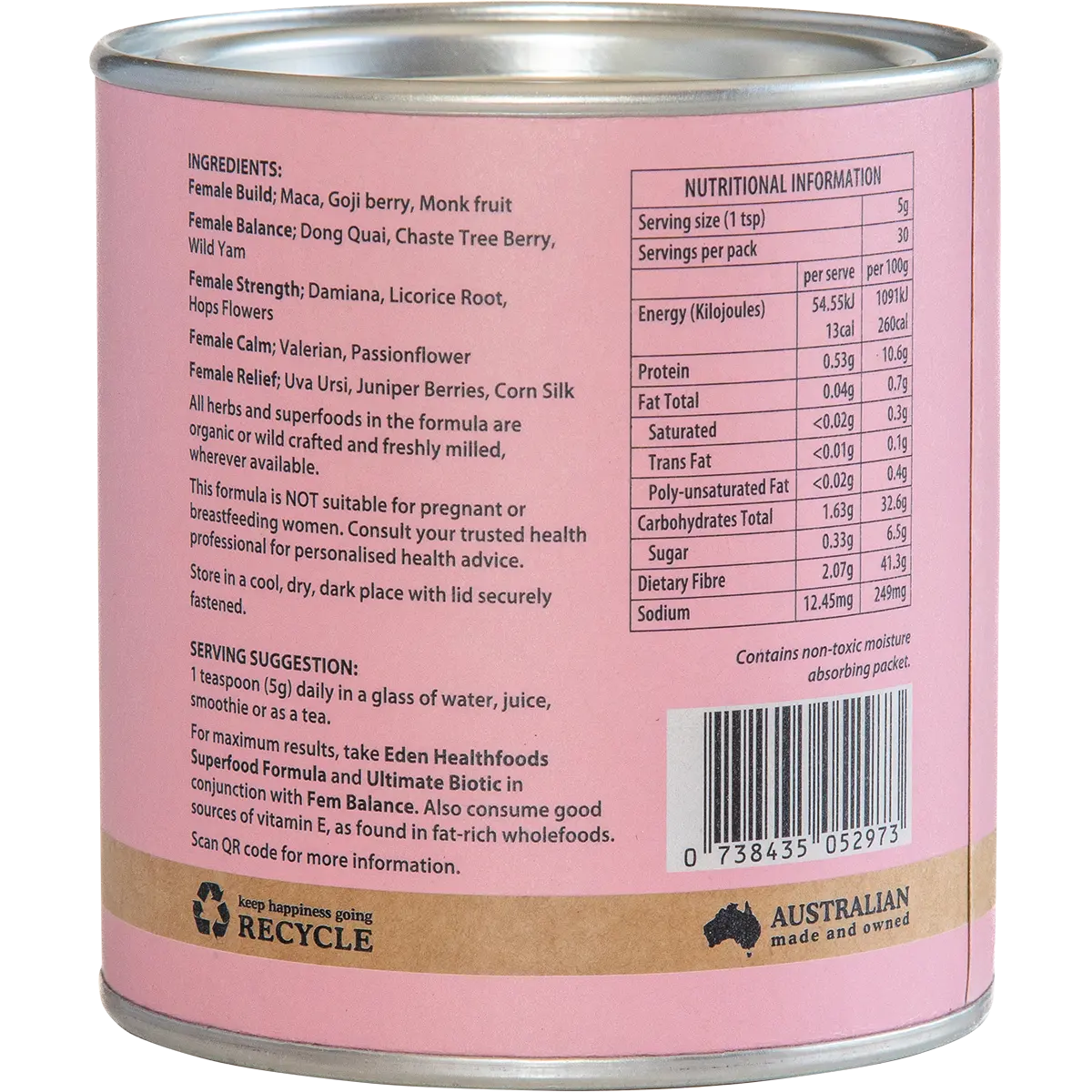 Eden Healthfoods Fem Balance 150g — side pack image (UHP)