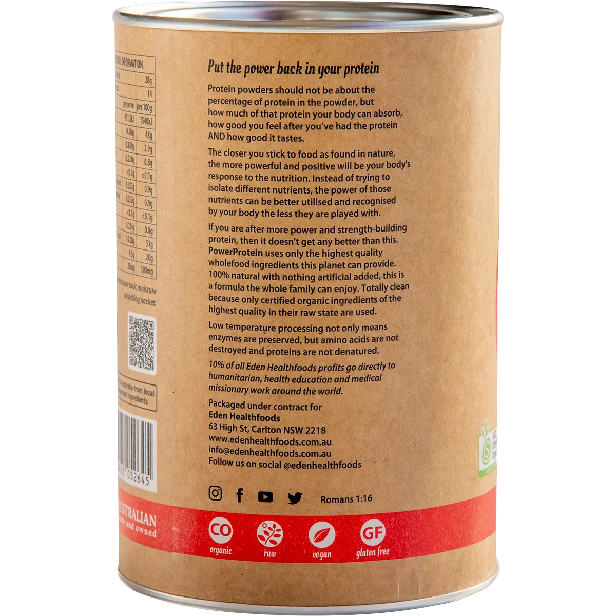 Eden Healthfoods Power Protein 400g — side pack image (UHP)