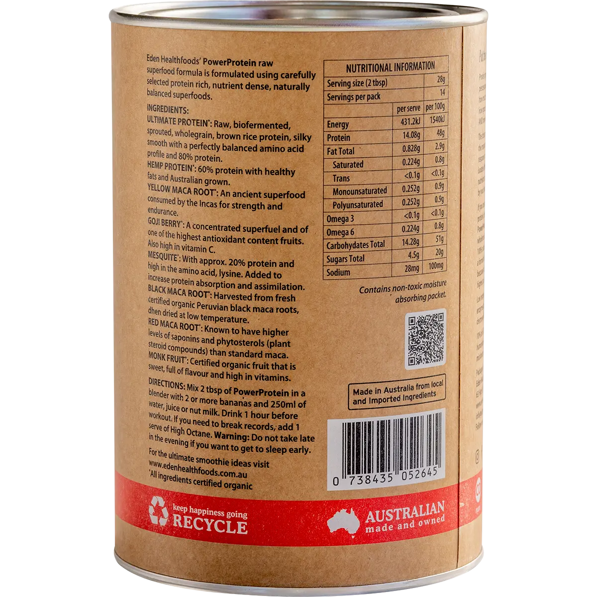 Eden Healthfoods Power Protein 400g — side pack image (UHP)