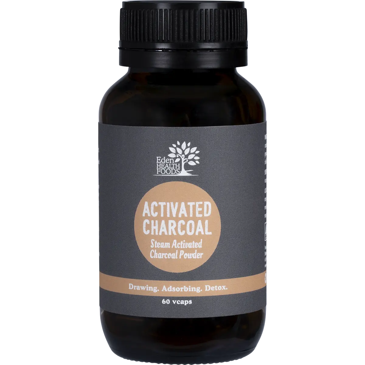 Eden Healthfoods Activated Charcoal Steam Activated Charcoal Powder 60 Caps — front pack image (UHP)