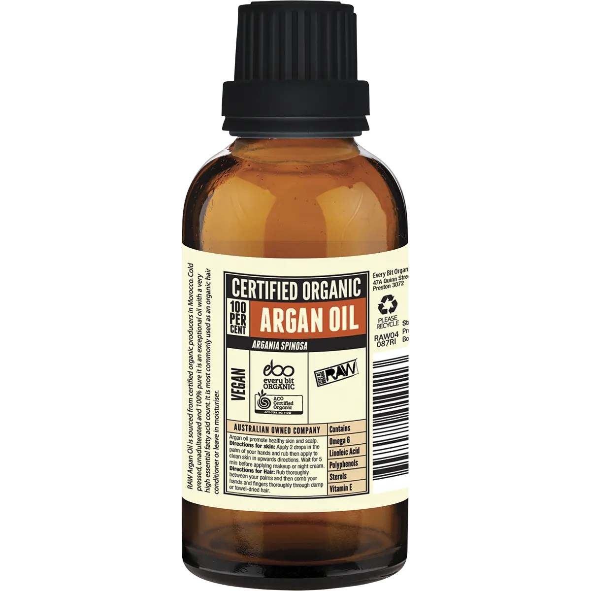 Every Bit Organic Raw Argan Oil 50ml — back pack image (UHP)