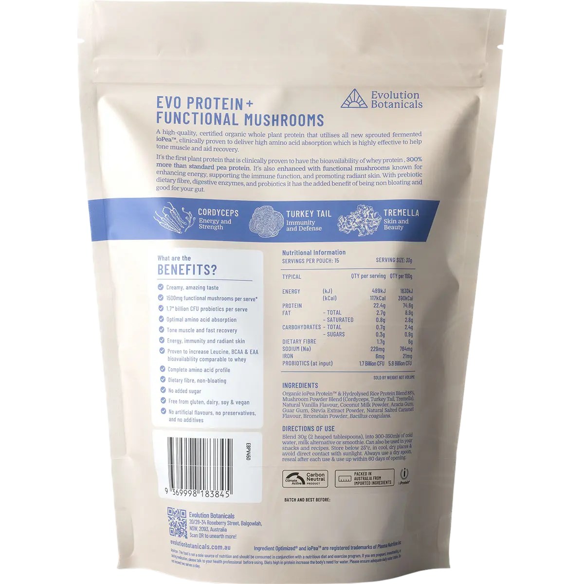Evolution Botanicals EVO Protein Beautifully Active Blend Creamy Vanilla 450g