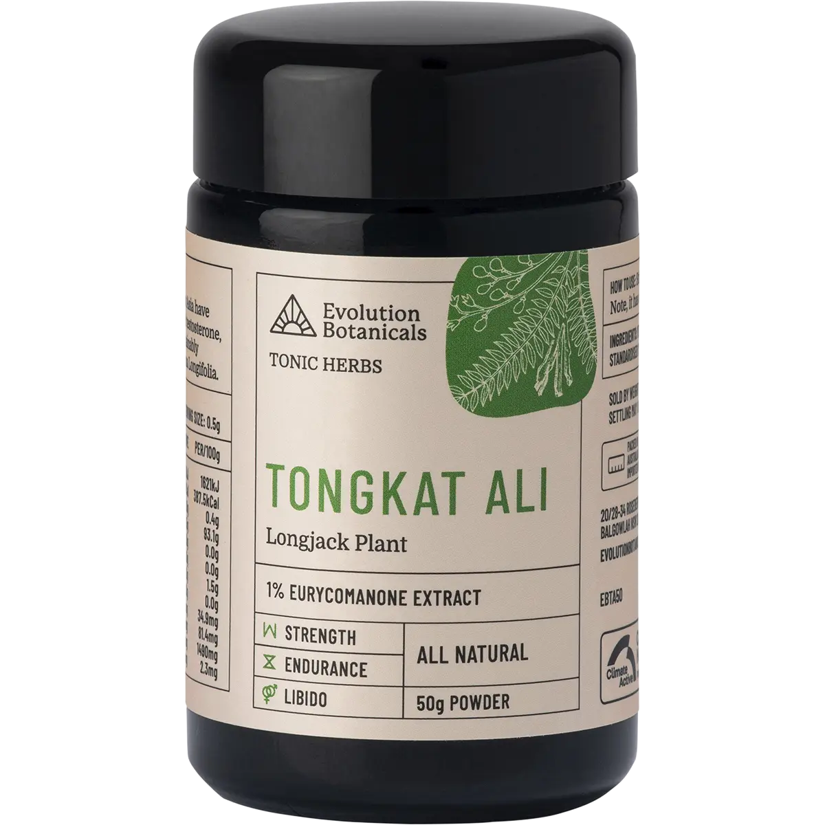 Evolution Botanicals Tongkat Ali Longjack Plant 50g — front pack image (UHP)