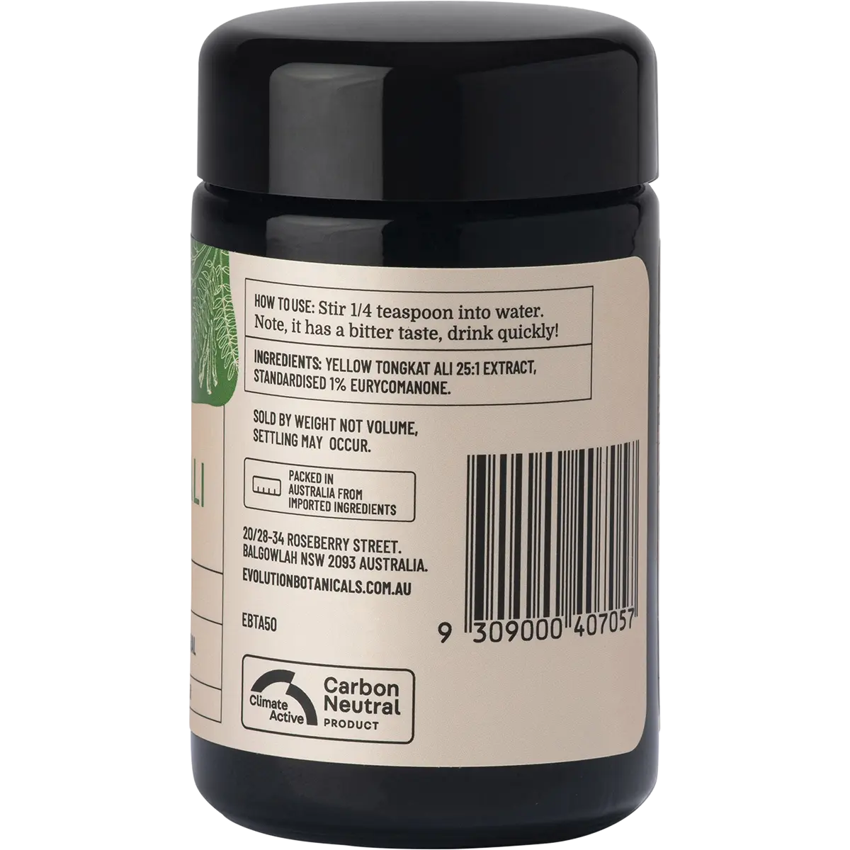 Evolution Botanicals Tongkat Ali Longjack Plant 50g — side pack image (UHP)