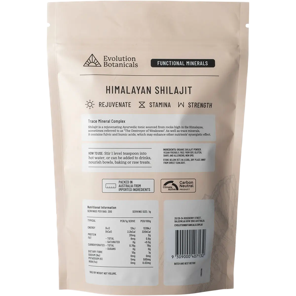 Evolution Botanicals Himalayan Shilajit 80 Trace Mineral Complex — back pack image (UHP)