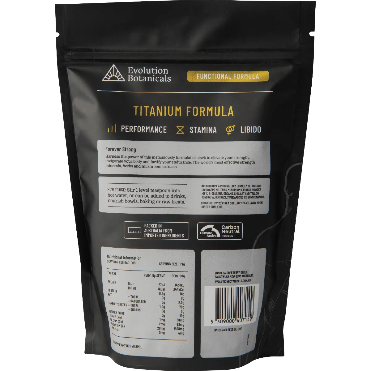 Evolution Botanicals Titanium Formula Forever Strong — back pack image (UHP)