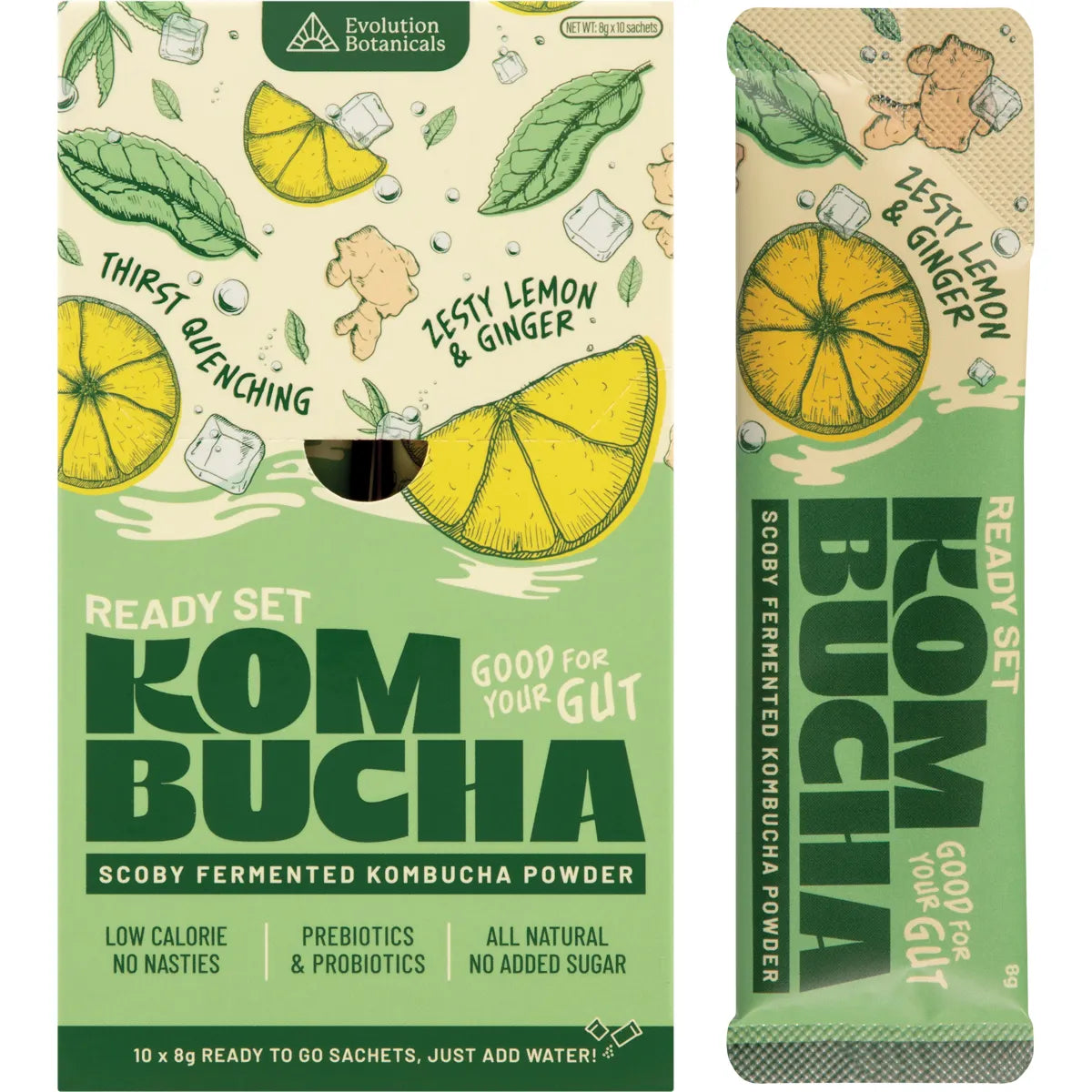 Evolution Botanicals Ready Set Kombucha Zesty Lemon & Ginger Sachets 10pk