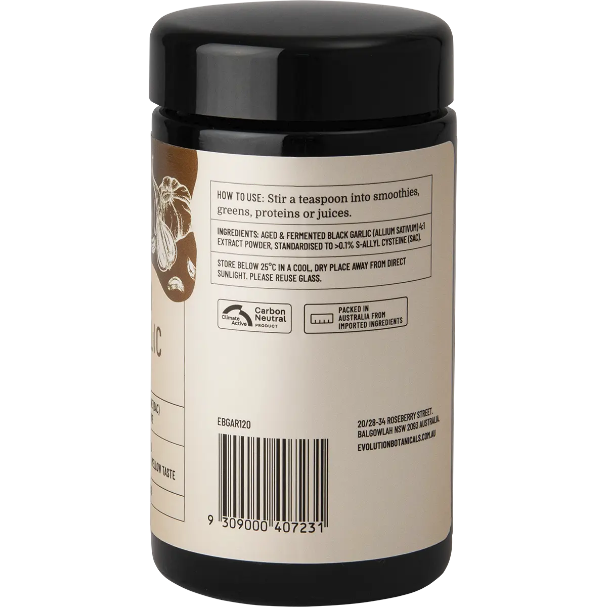 Evolution Botanicals Aged Fermented Black Garlic Powder 120g