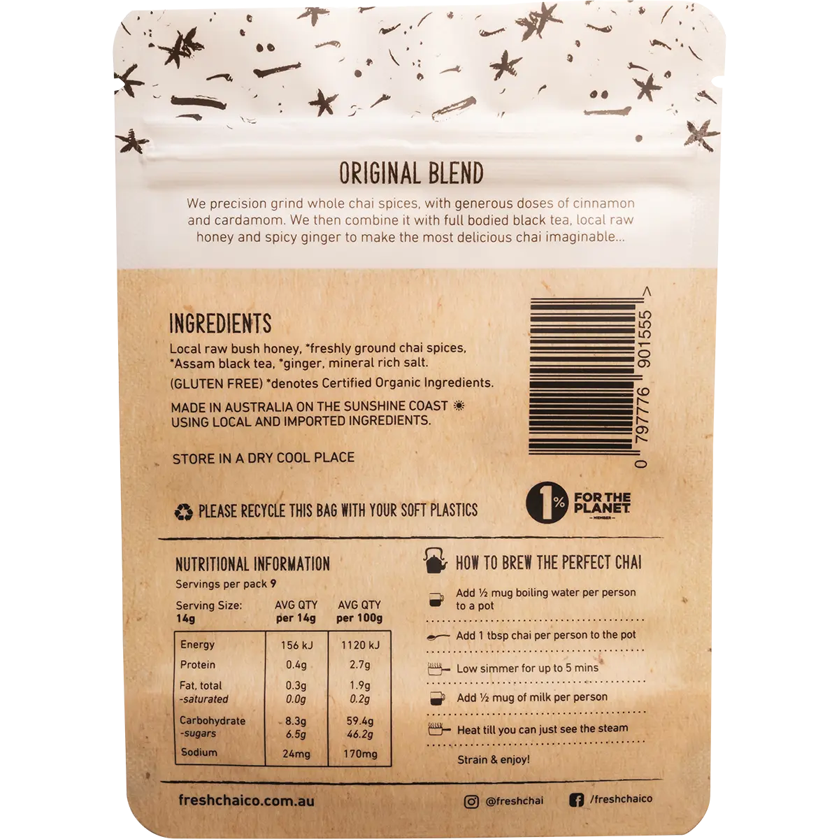 The Fresh Chai Co. Original Blend Honey Soaked Chai — back pack image (UHP)