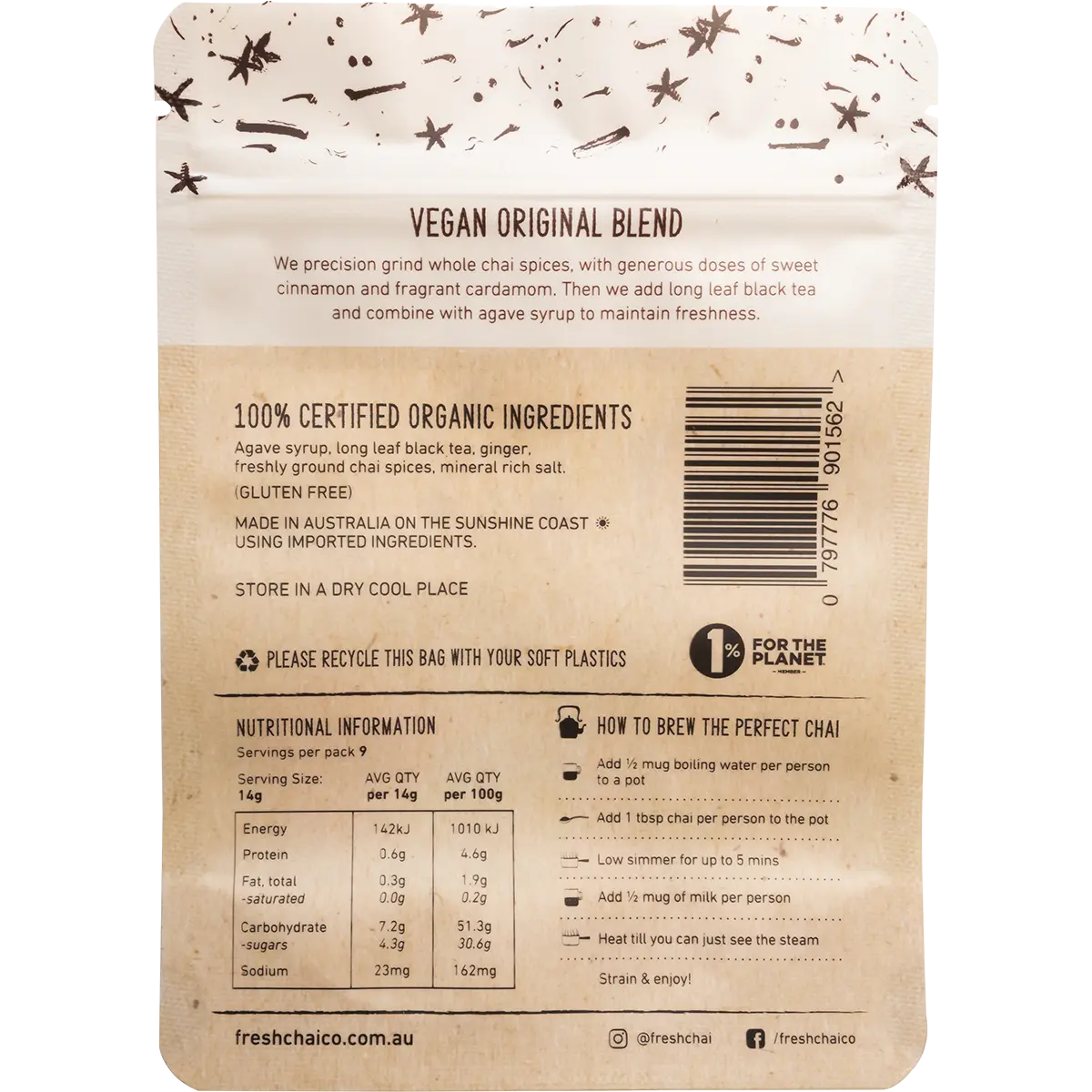 The Fresh Chai Co. Vegan Original Blend Long Soaked Chai — back pack image (UHP)