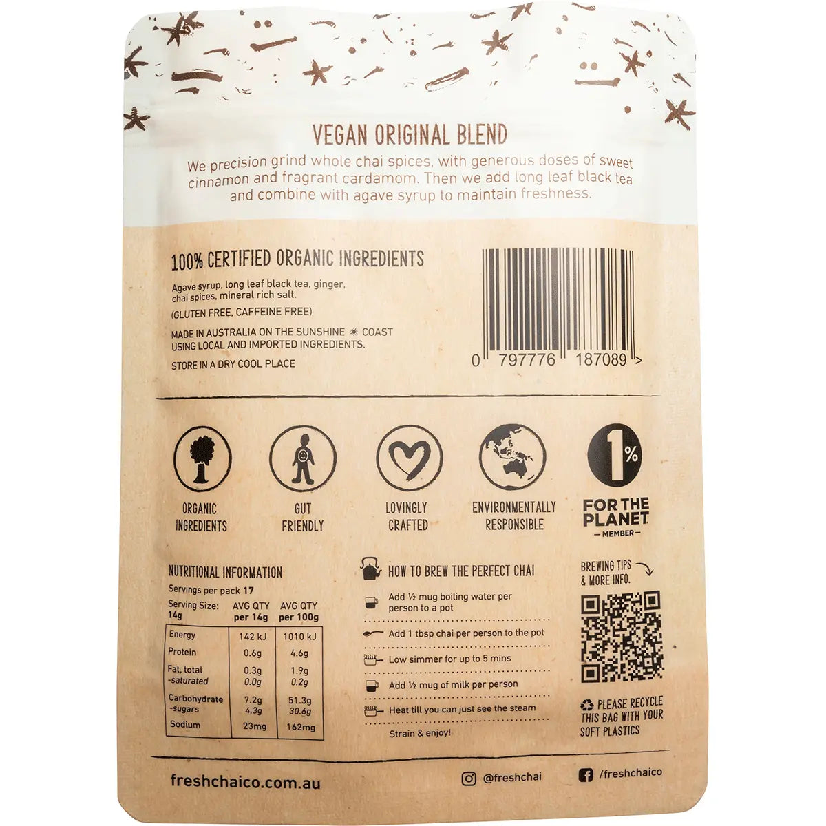 The Fresh Chai Co. Vegan Original Blend Long Soaked Chai — back pack image (UHP)