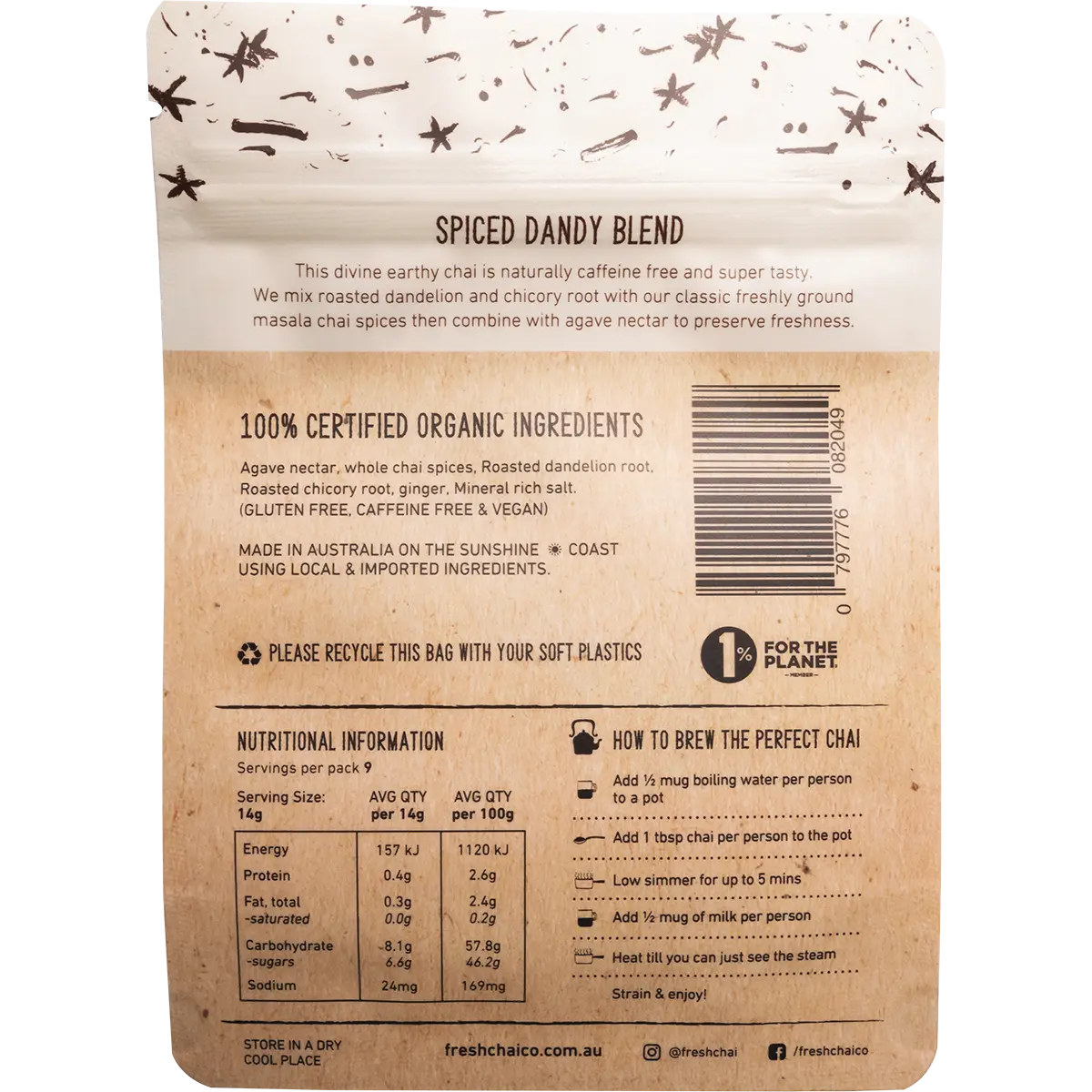 The Fresh Chai Co. Spiced Dandy Blend Fresh Sticky Chai — back pack image (UHP)