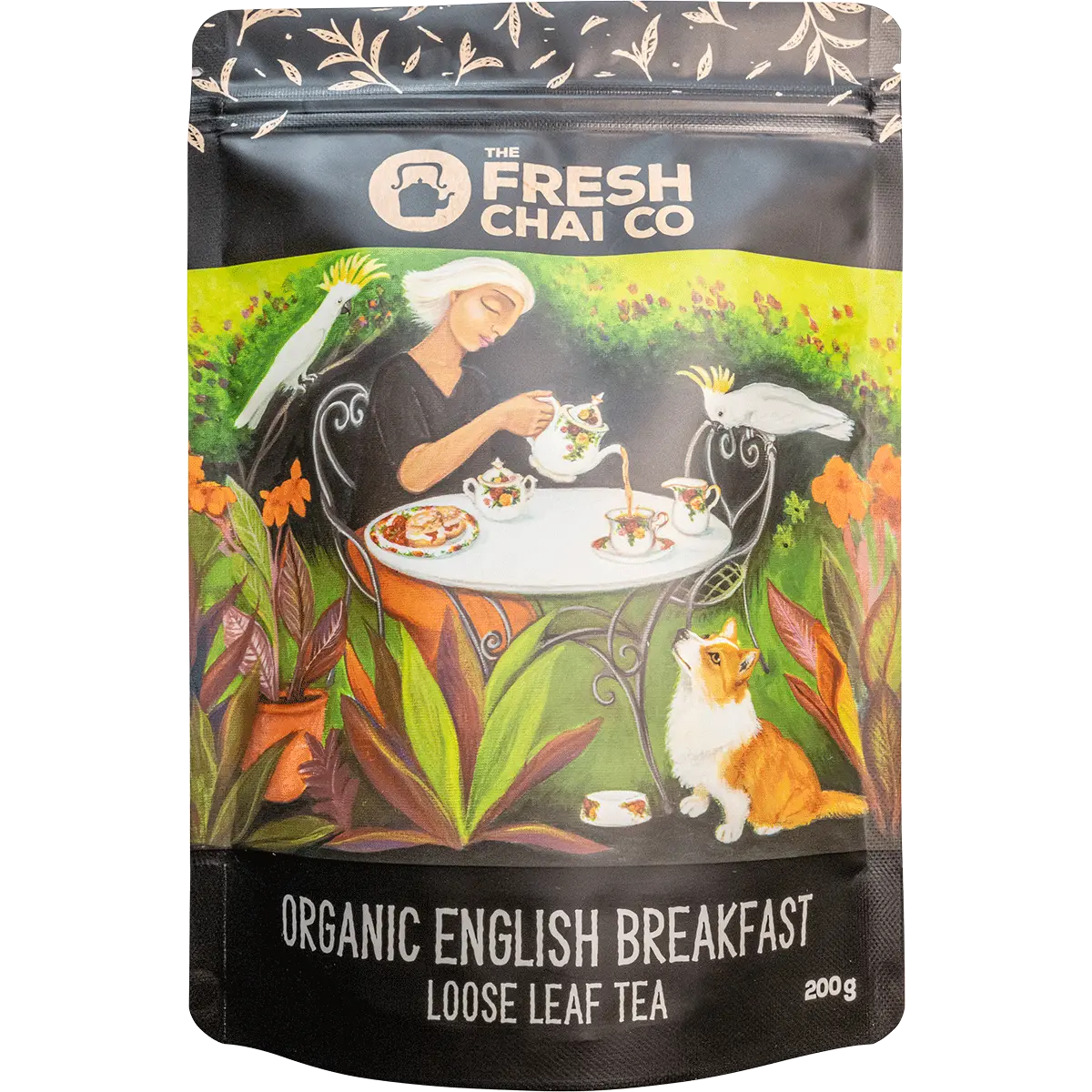 The Fresh Chai Co. Organic English Breakfast Loose Leaf Tea 200g — front pack image (UHP)