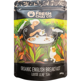 The Fresh Chai Co. Organic English Breakfast Loose Leaf Tea 200g — front pack image (UHP)