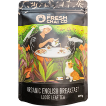 The Fresh Chai Co. Organic English Breakfast Loose Leaf Tea 200g — front pack image (UHP)