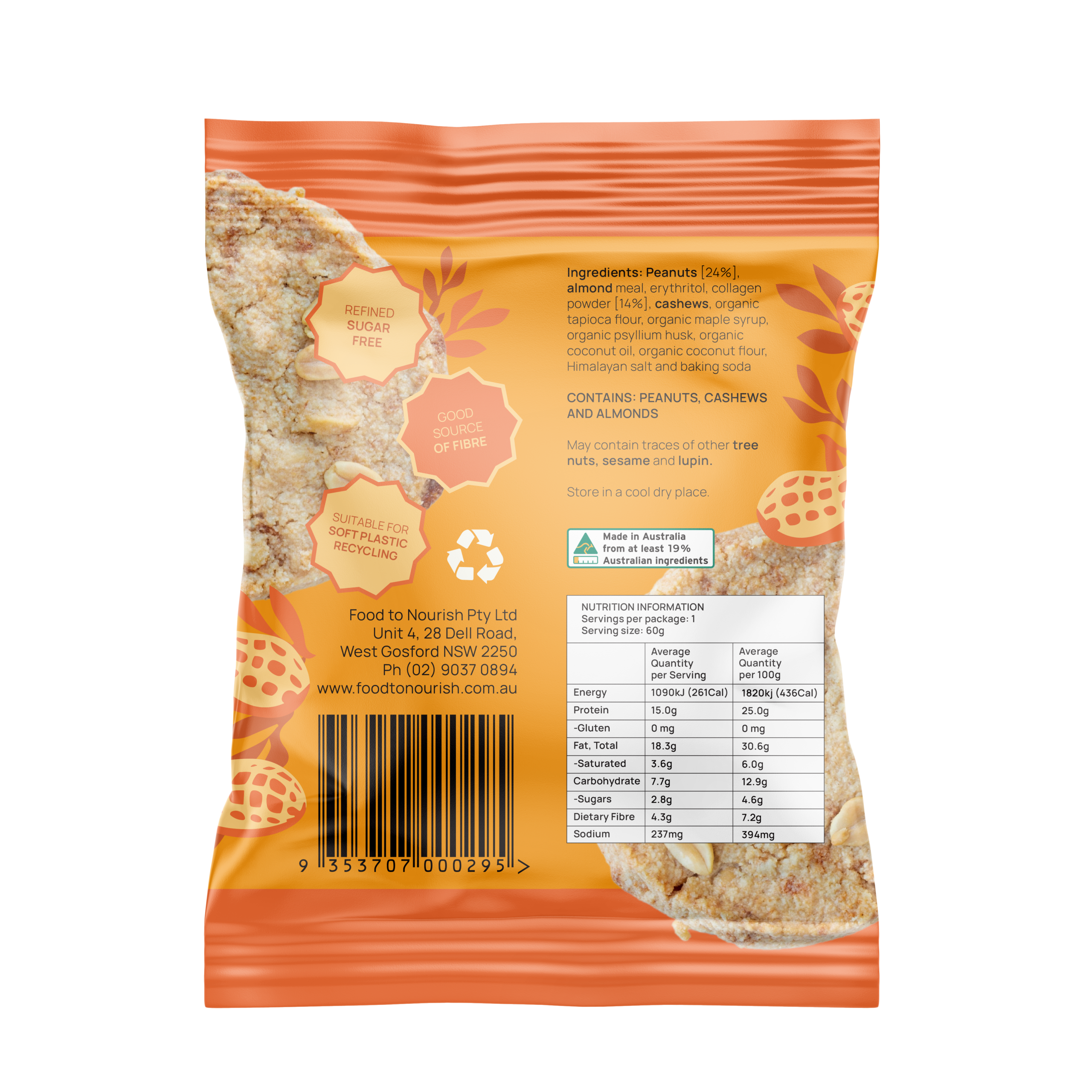 Food to Nourish Protein Cookie Peanut Crunch 12 x 60g