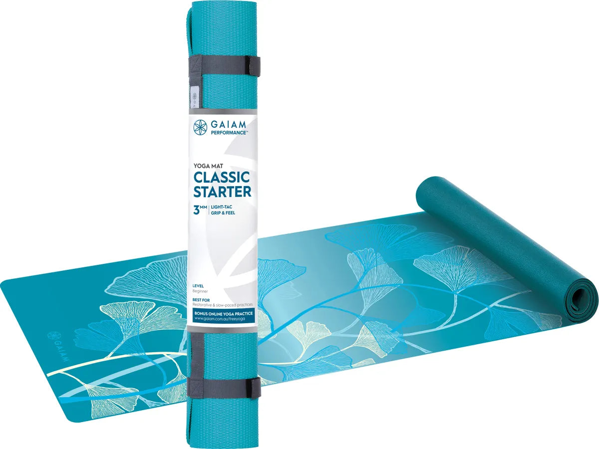 Gaiam Yoga Mat Classic Starter 3mm Blue Flower 61cm x 173cm